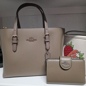 Coach Beige Leather Tote Bag and Wallet Set